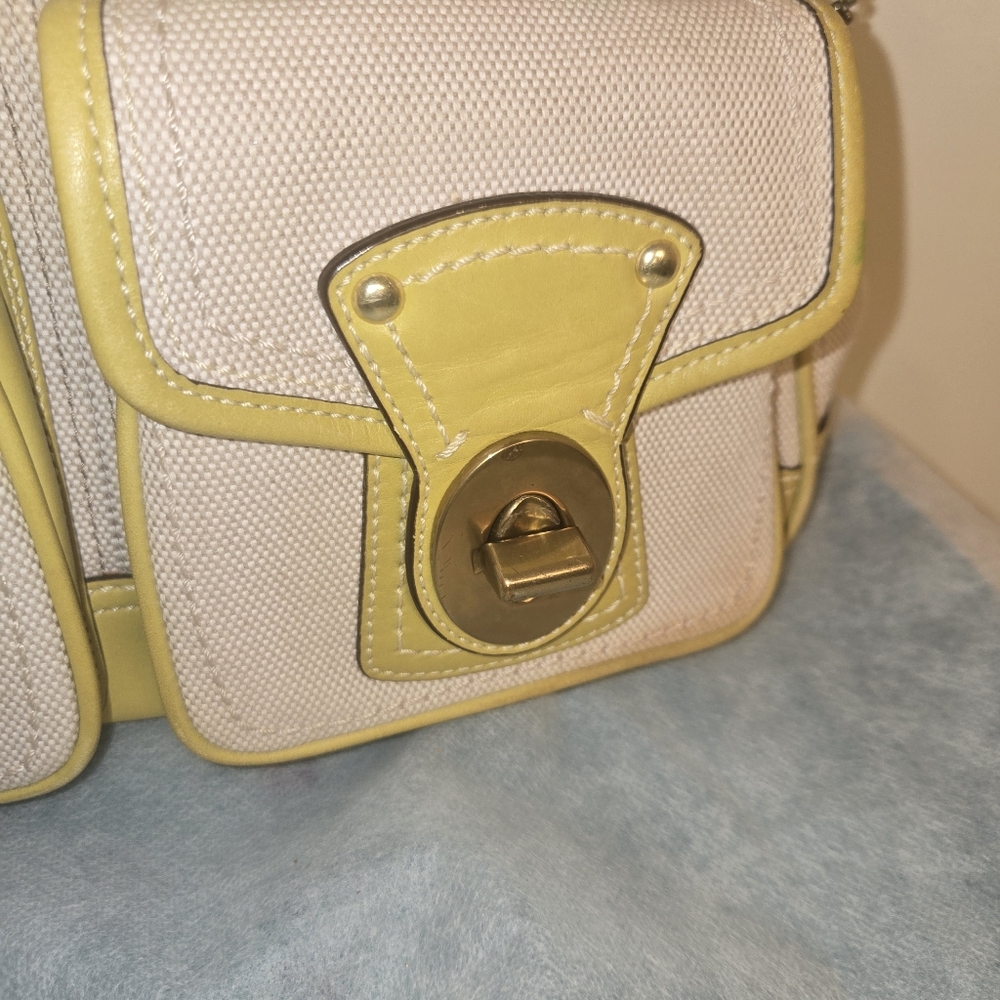 Coach Double turn lock satchel Y2K Yellowish green leather trim - Picture 15 of 16